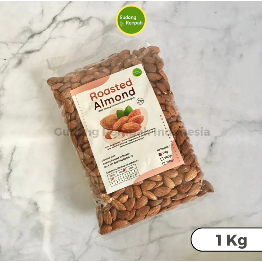 

[PROMO 4.4] Roasted Almond 1Kg Premium Grade A - Almond Panggang Premium / Kupas / Utuh / Renyah / Low Calorie [Live]