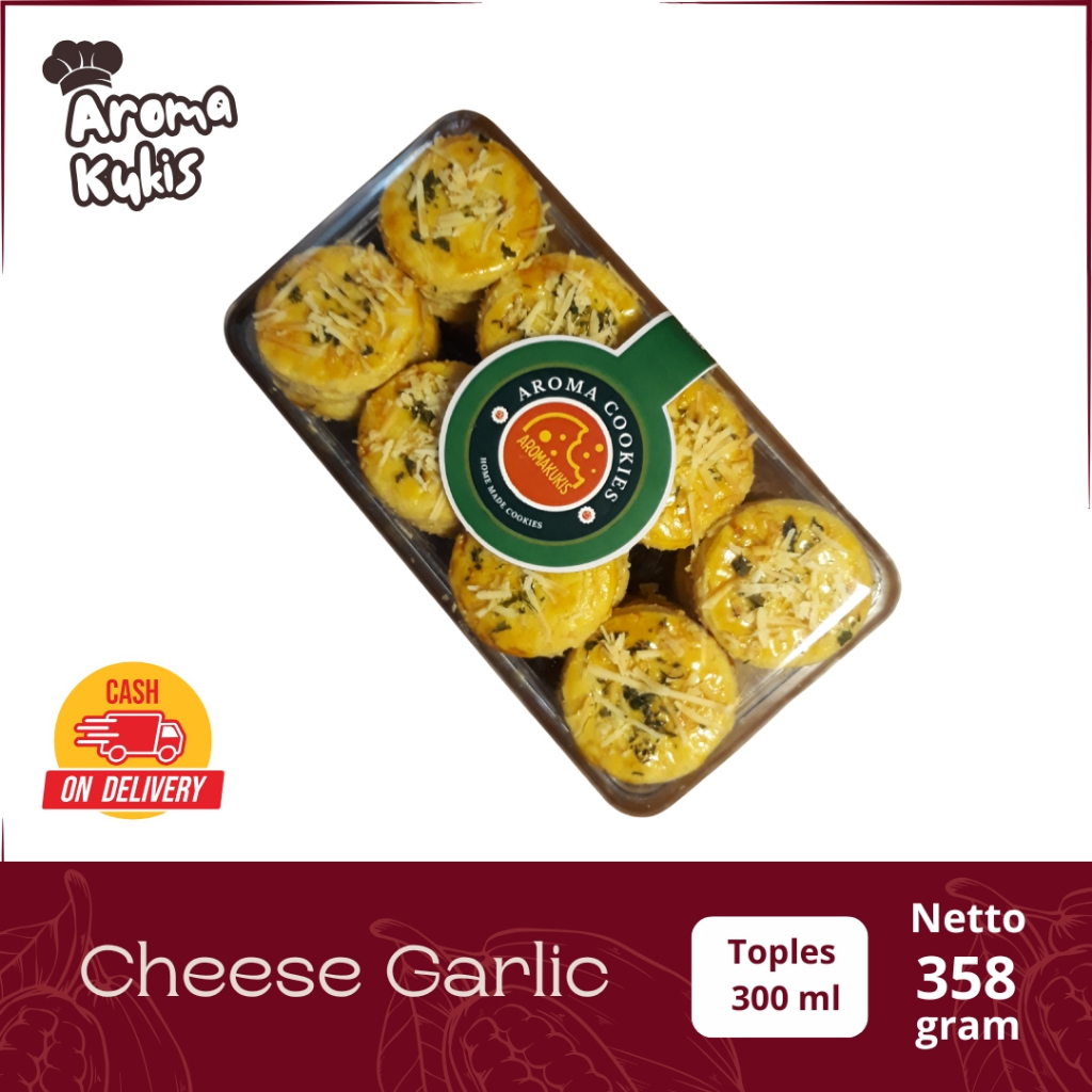 

Aromakukis Cheese Garlic 358 gram Toples Kotak Premium Kue Kering