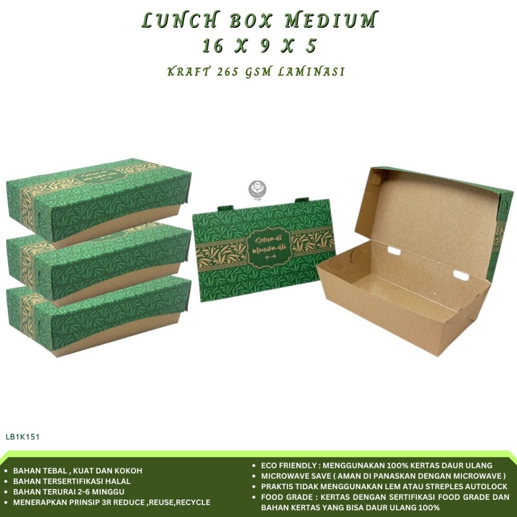 

Paper Lunch Box Medium Lunch Box Medium Bahan 265 Gsm (LB1K151-Laminasi)