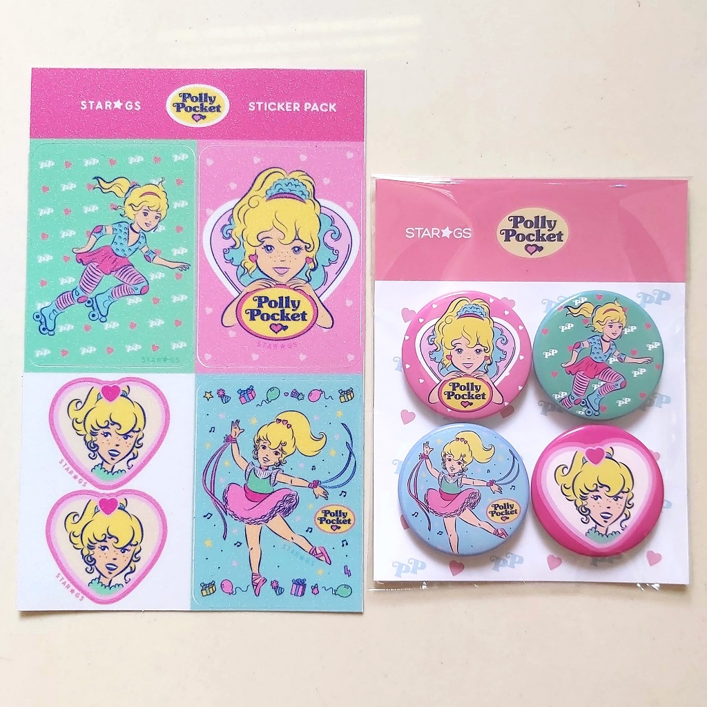 

Stiker / Sticker Set & Pin Polly Pocket Roller Skate - fanmade vintage polly pocket merchandise