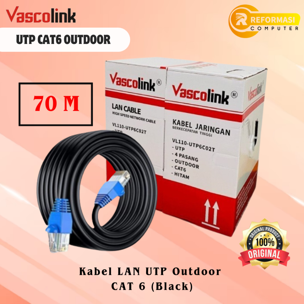 VASCOLINK Kabel LAN Vascolink CAT6 UTP 70 METER Outdoor (Black)