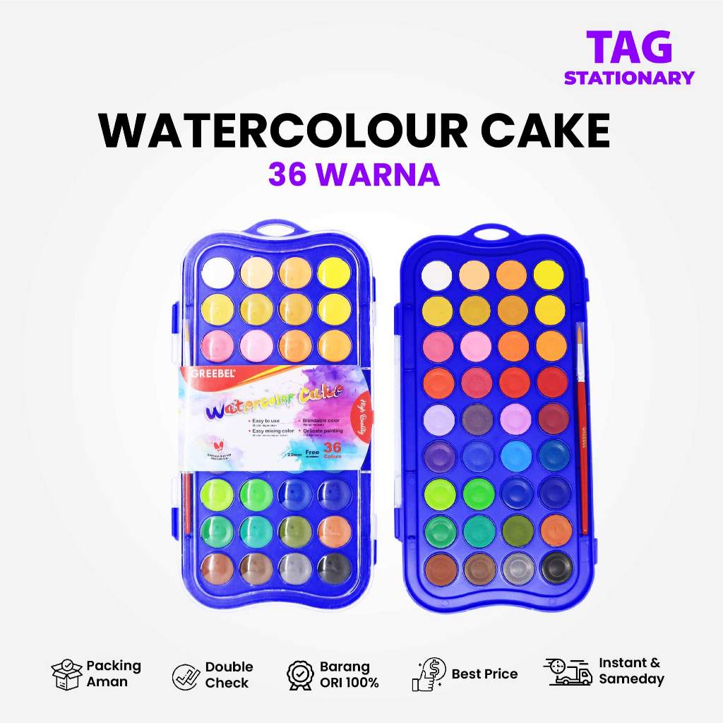 

GREEBEL Watercolor Cake 36 Warna / Cat Air Cat Lukis Padat / Timur Agung Grosir