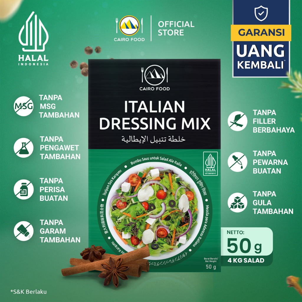 

Bumbu Italian Salad Dressing Spice Mix Sehat – Tanpa MSG, 100% Rempah Murni | Cairo Food