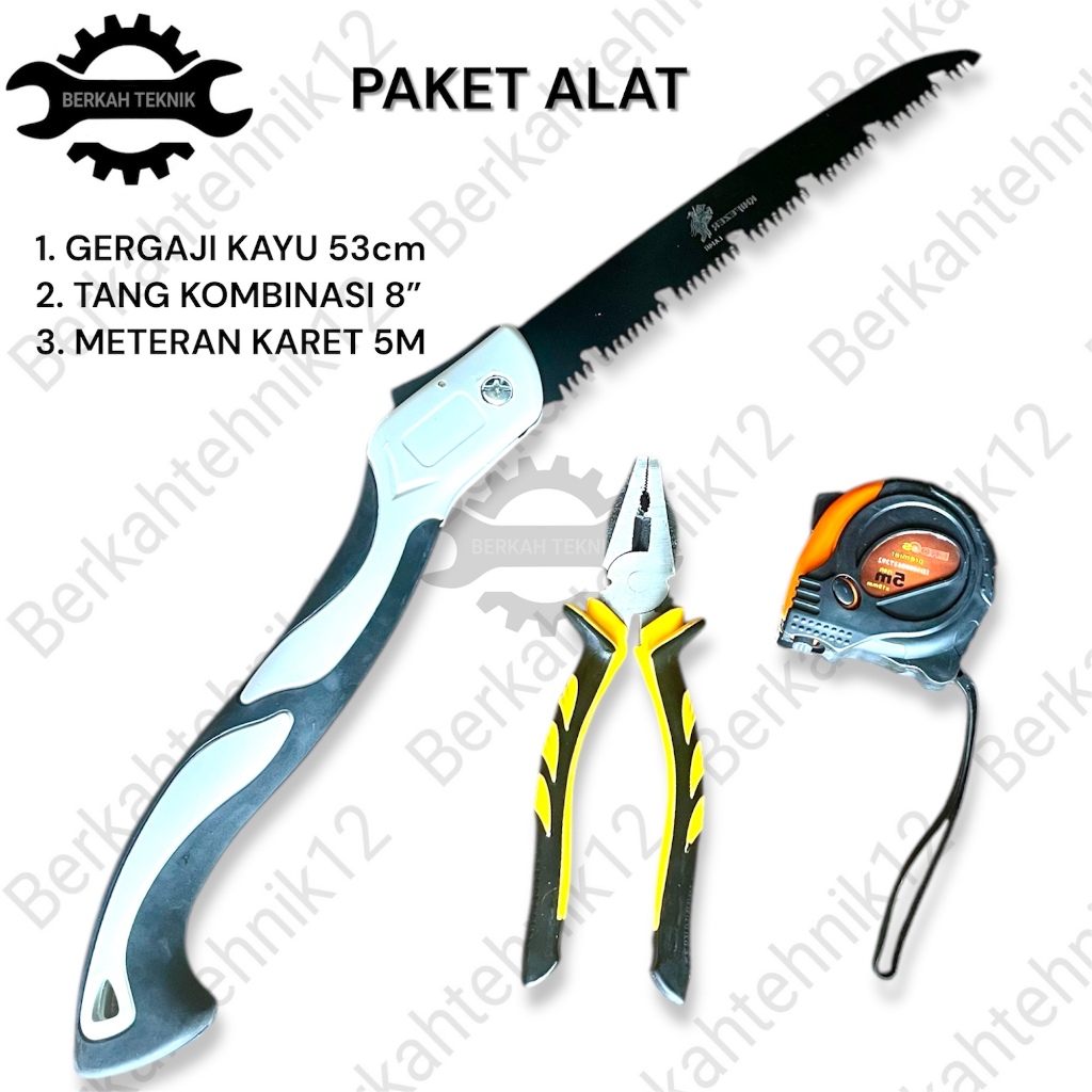 Gergaji Lipat Geraji Potong Kayu Triplek Panjang 53cm / Tang Kombinasi 8" / Meteran 5 meter Karet - 