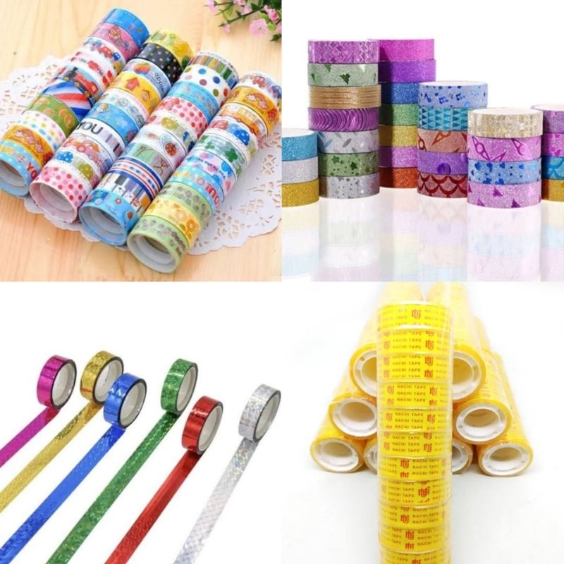 

(1Pcs) Isolasi Gambar Lucu Fancy Kado Solatif Karakter / Isolasi Hologram / Isolasi Solatif Glitter Motif Warna Warni / Isolasi Lakban Kecil Bening