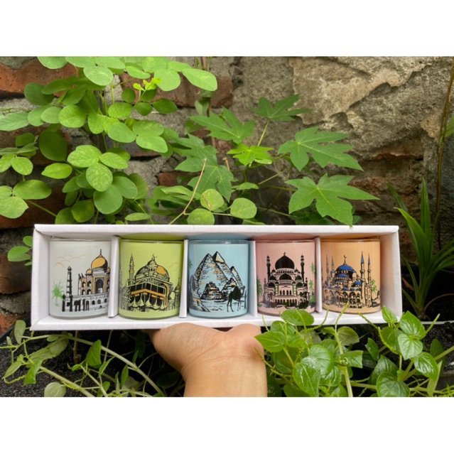 Gelas Sloki Motif Masjid/Gelas Turki/Gelas Sloki isi 5/Hampers Lebaran