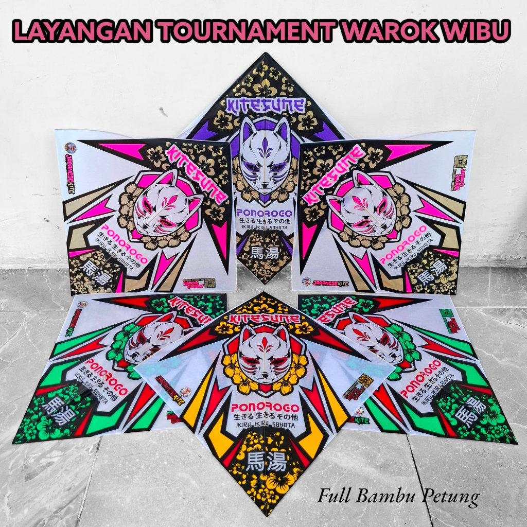 10Pcs Layangan Sukhoi Tournament Warok WIBU JAPANESE Mix (V2,V3,V4,V5) Kitesune Edition ( mewah,Kera