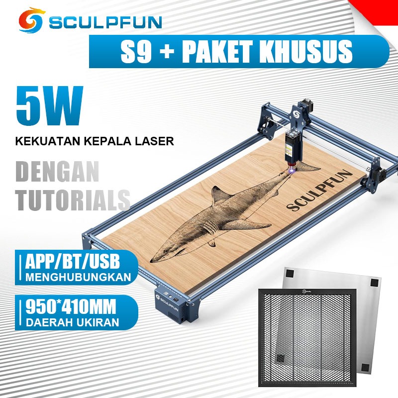 SCULPFUN S9+poros ekstensi+Panel Sarang Lebah 950*410MM Kayu, kayu, kardus, plastik, kulit, PCB