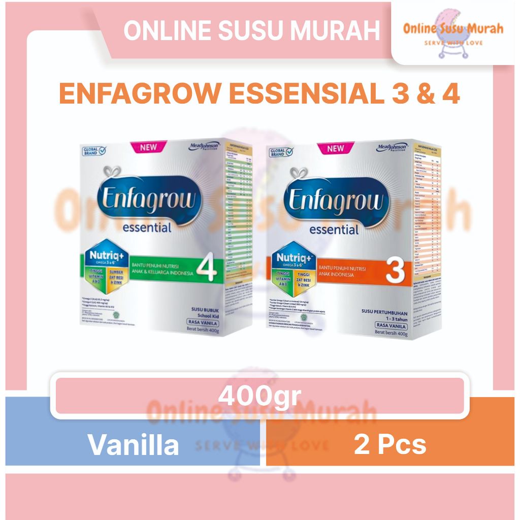 ENFAGROW ESSENTIAL 3 4 PAKET 2KOTAK 400GR TAHAP 3 1-3THN TAHAP 4 3 TAHUN KE ATAS 400GR ENFAGROW SSKD