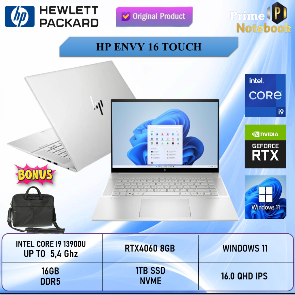 Laptop Hp Envy 16 Touchscreen I9 13900 RTX4060 8GB/ 16GB 1TB W11 16.0 Inches QHD IPS