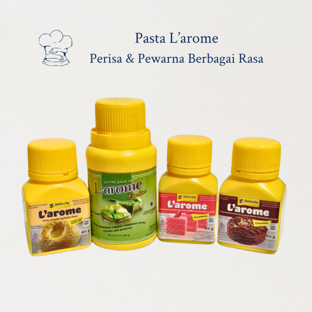 

Pasta L'arome (Pasta Larome) Cokelat / Moka / Pandan / Strawberry / Vanilla (60gr & 100gr) – Pewarna & Perisa untuk baking