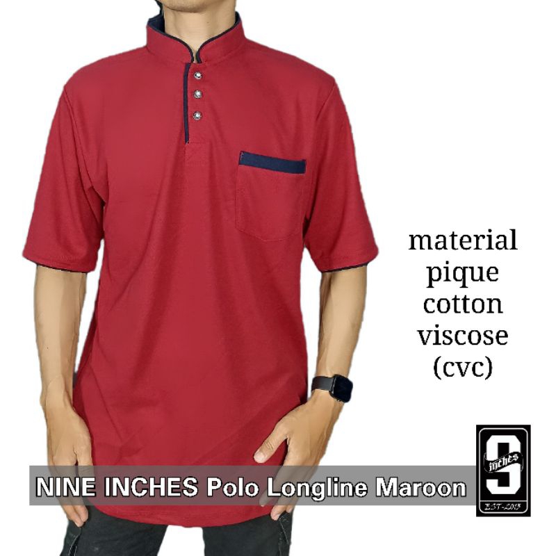 Kaos Polo Koko Kurta Pria Lengan Pendek Longline Premium Dewasa Baju Kerah Shanghai Nine inches JnS