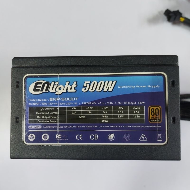 Power Supply / PSU Gaming ENLIGHT 500W PURE 80 PLUS BRONZE