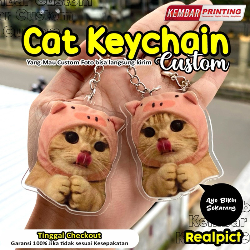 Cat Keychain Lucu Imut Meme Bisa Custom Realpict