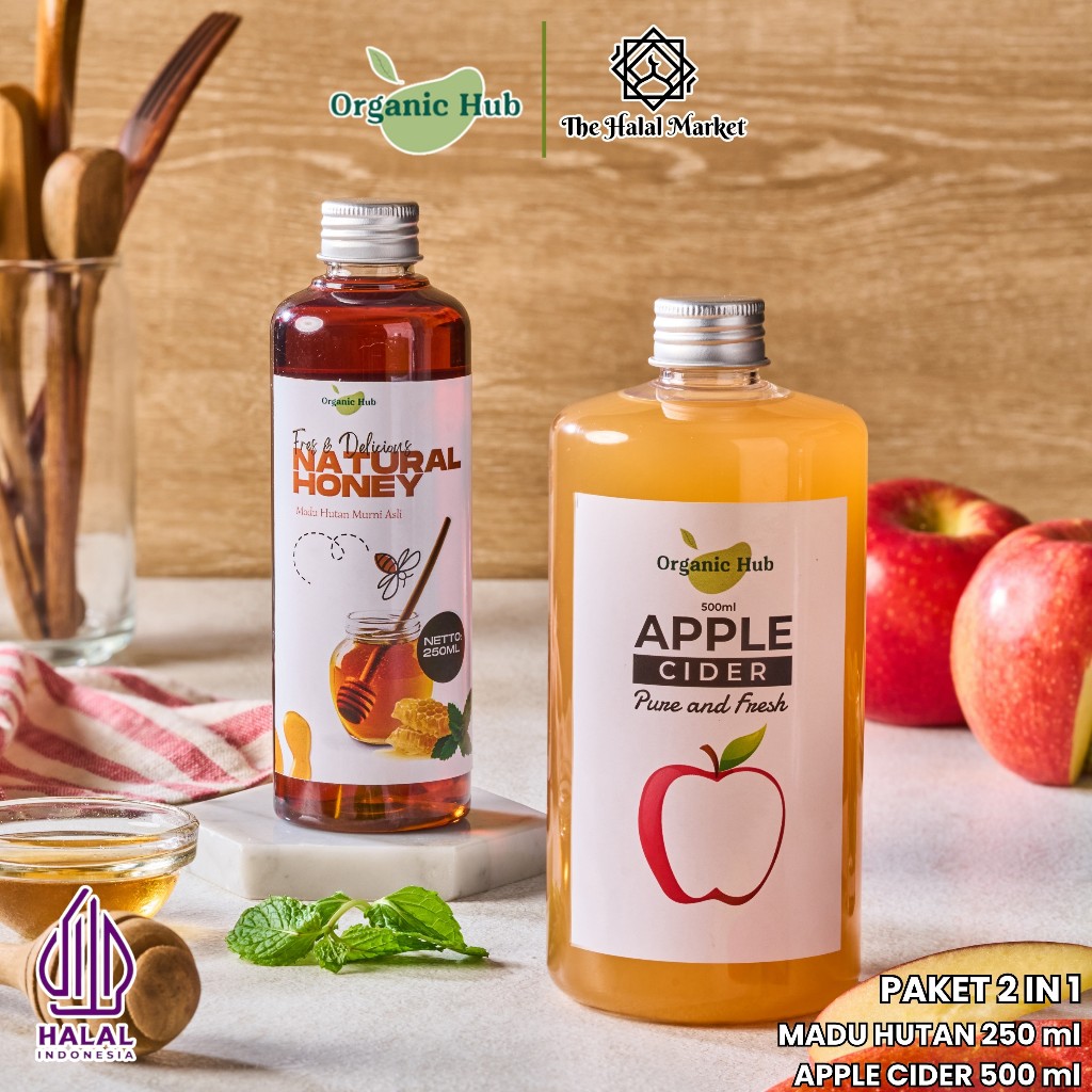 

Organic Hub Paket Hemat 2 in 1 Apple Cider With Mother Cuka Apel Murni Madu Hutan Organik Murni