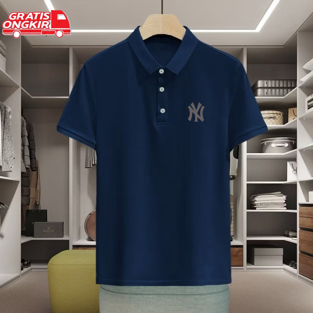 Baju Kaos Polo Shirt Pria Ny Motif Silver Kaos Kerah Pria Lengan Pendek Premium Unisex