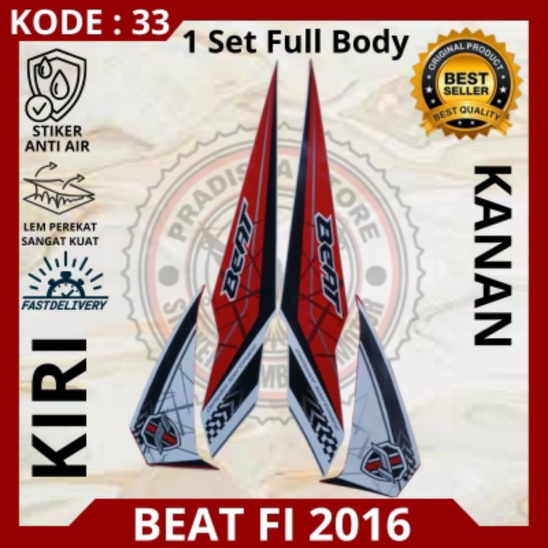 Stiker/striping motor Honda Beat FI tahun 2016 stiker Beat FI 2016 decal Beat 2016 warna merah putih