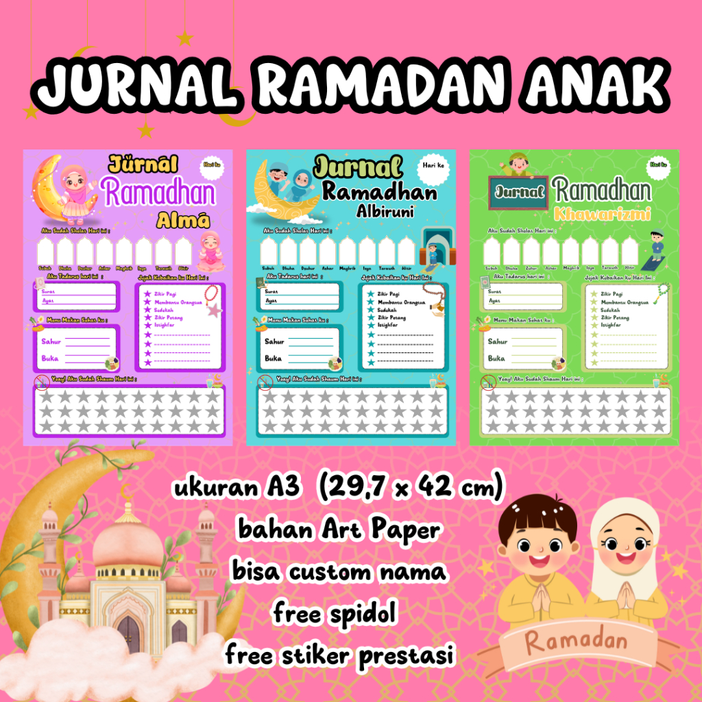 Jurnal Ramadhan Anak Kegiatan Anak Bulan Puasa Tracker For Kids Jadwal Sholat Anak
