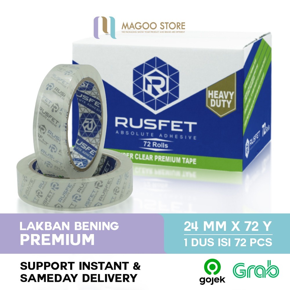 

Lakban Rusfet Bening Premium Quality 24mm x 90yard 1 Dus