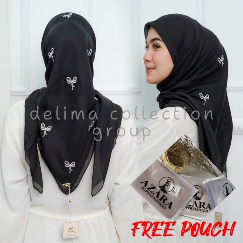 Hijab Segi Empat Paris Coquette Bordir Pita Mini Pouch Logo Metal AZARA