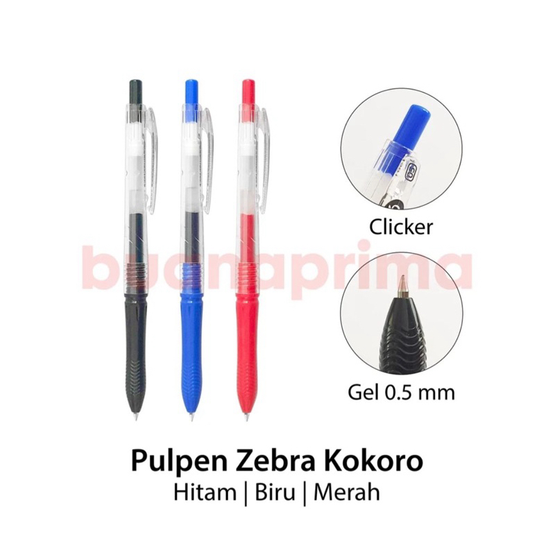 

ZEBRA KOKORO GEL PEN 0.5 BLACK BLUE PULPEN GEL KOKORO HITAM BIRU ZEBRA