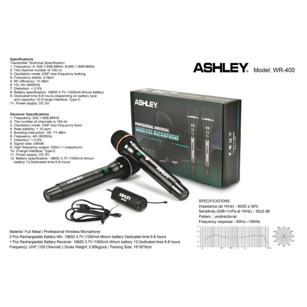 mic wireless ashley wr400 wr 400 original