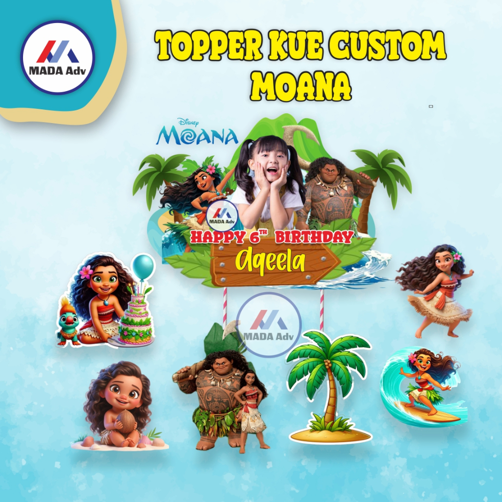Topper Cake Kue Moana/ Topper Cake Kue Murah/ Topper Cake Kue Nama & Foto / Topper Cake Kue Karakter