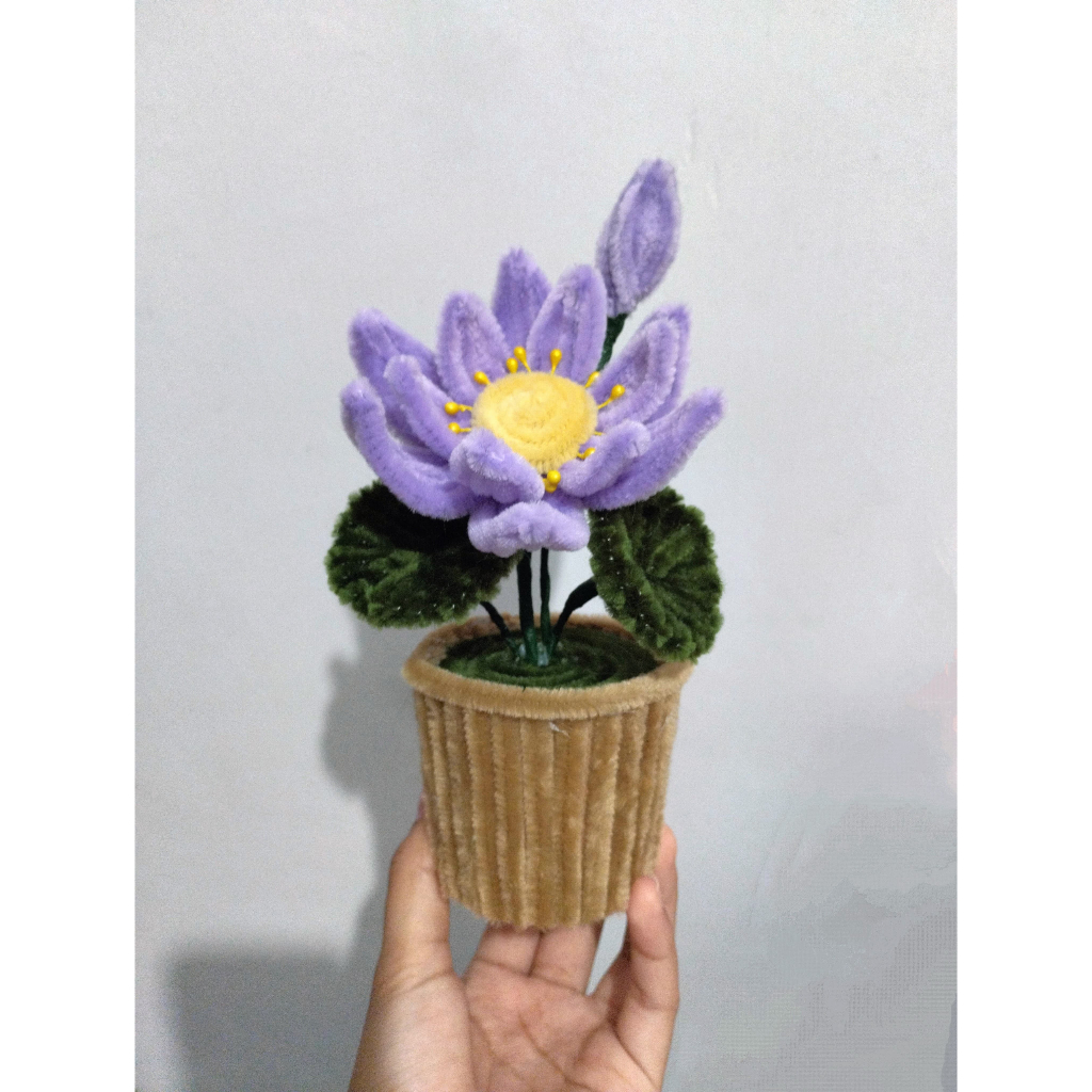 Teratai | Pot bunga kawat bulu teratai | Hiasan meja | bunga handmade | Hadiah unik