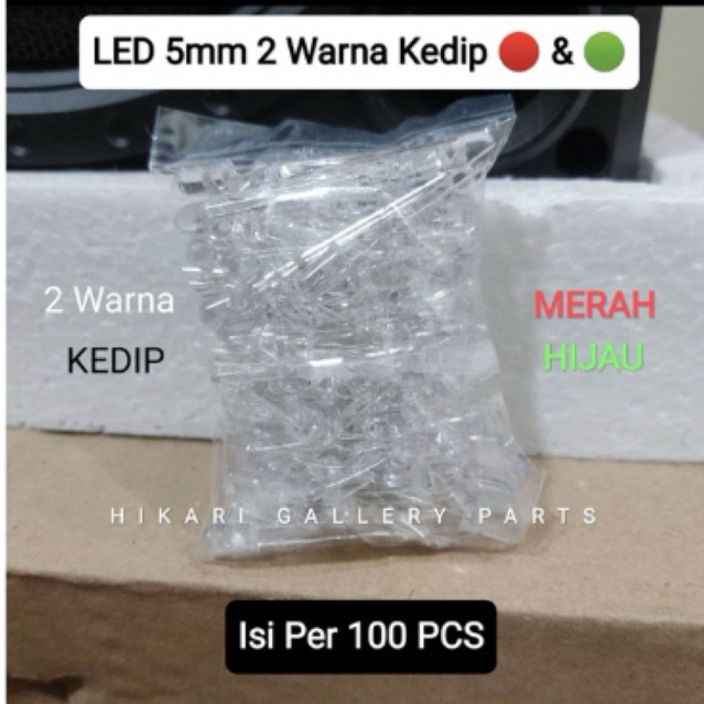 [PAKET 100 PCS] Lampu LED 5mm 2 WARNA MERAH HIJAU KEDIP Grosir / LED Kedip 2 Warna MERAH HIJAU 100PC