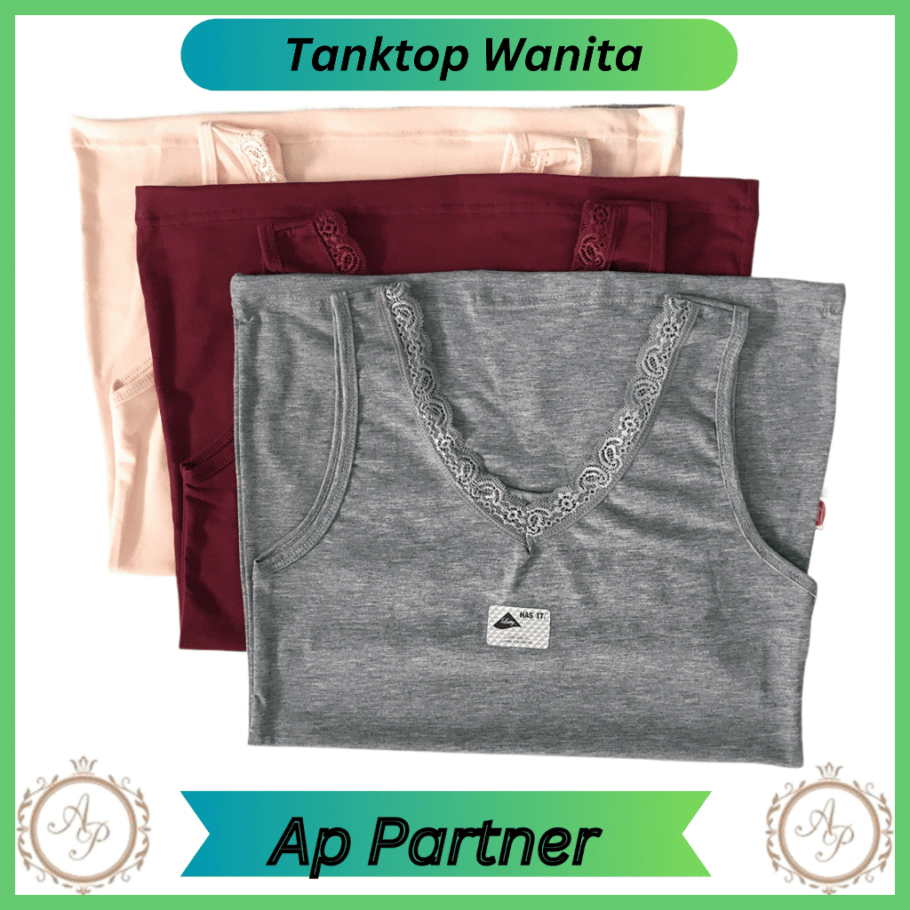 3 Pcs Tanktop Wanita Dewasa Bahan Katun Adem Merk Lutty Tali Besar Renda | Atasan Tank top Perempuan