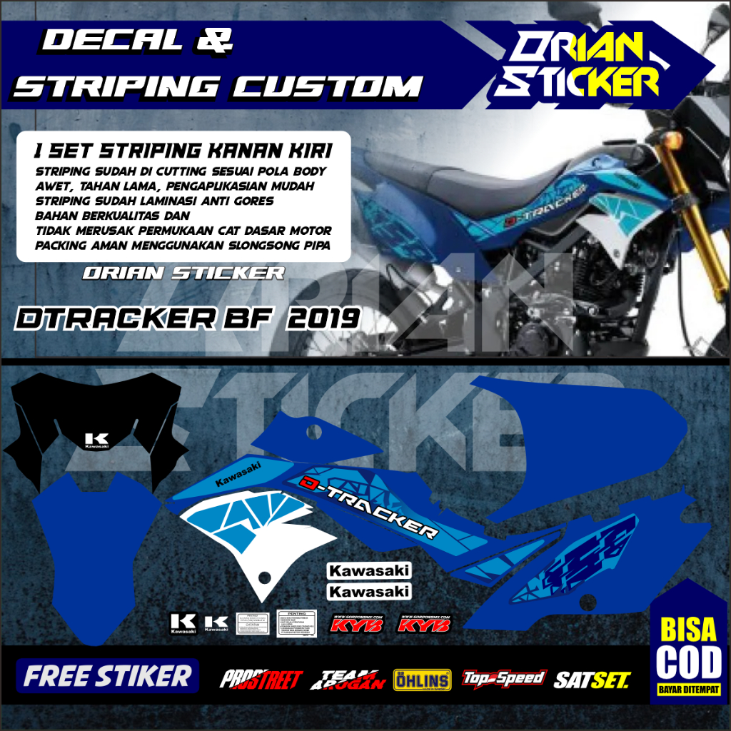 striping dtracker se 2020, stripping kawasaki dtracker 2019/2020 original biru putih
