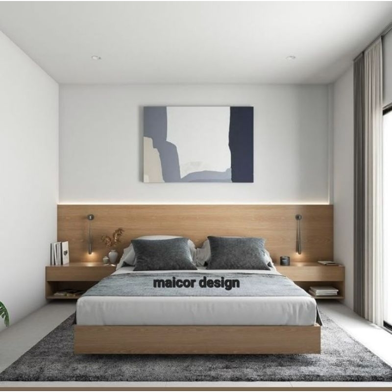 Ranjang HPL sett minimalis modern urat kayu