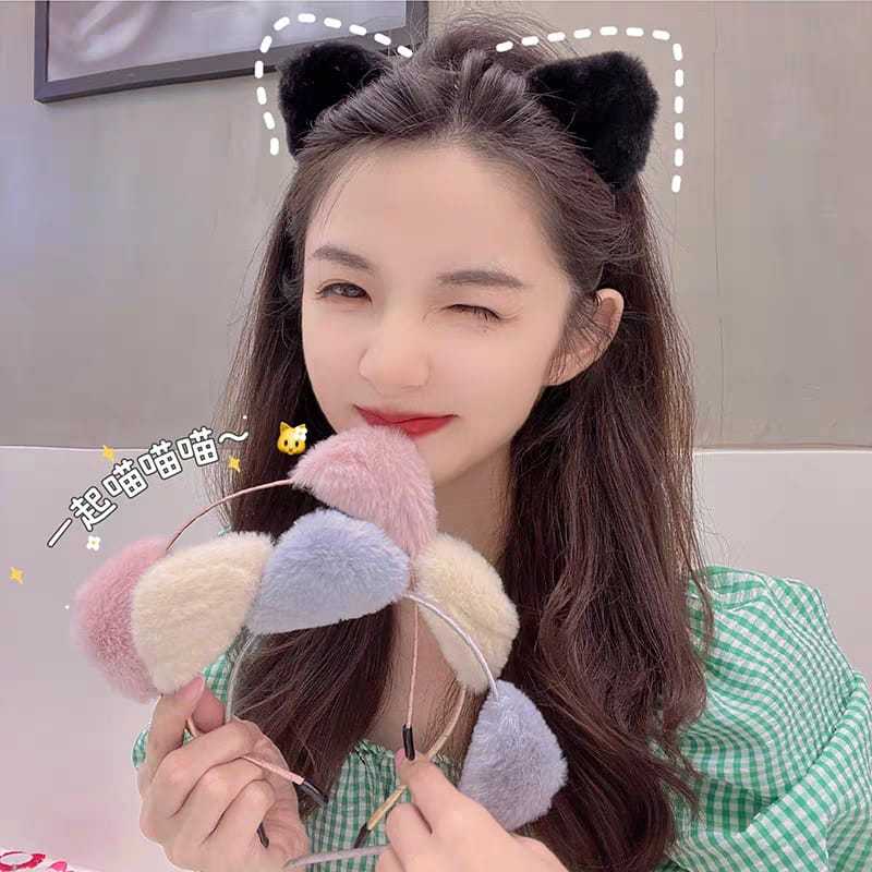 FANSTORE_PKU / Bando Telinga Kucing Cat Model Bulu Halus Cute Lembut Bandana Wanita Korea Cosplay Ca