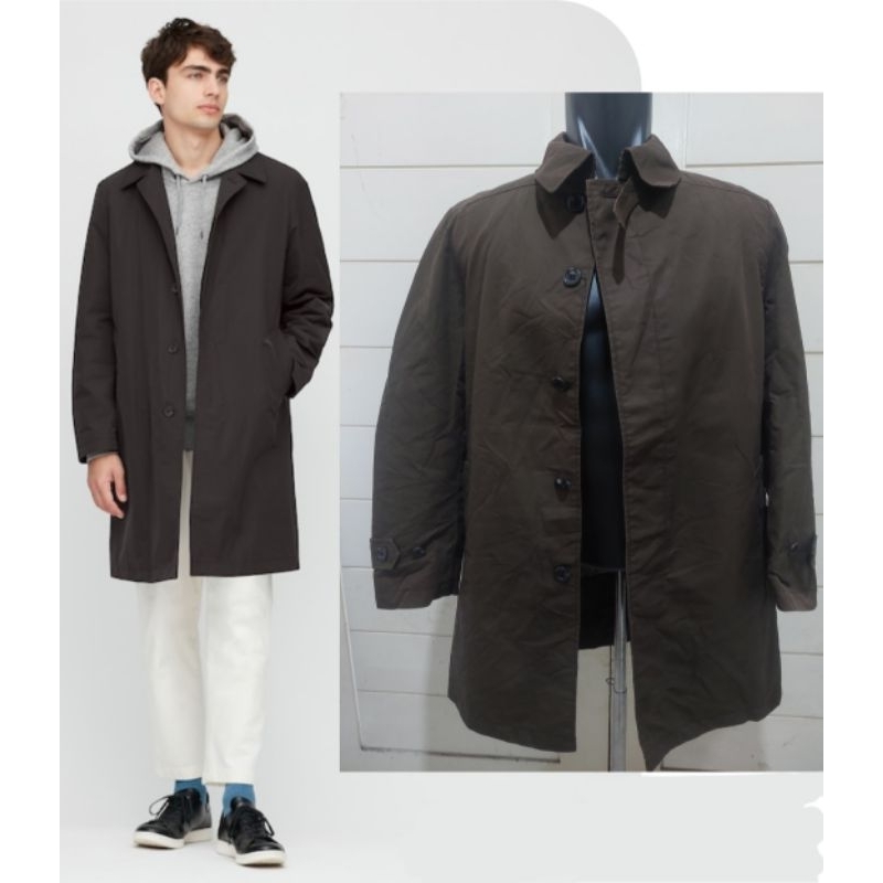 Uniqlo trech coat pria kancing sebaris size M warna coklat gelap