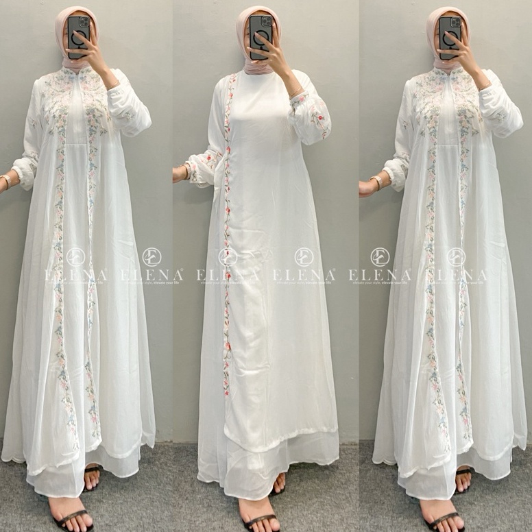 KODE M15X Elena Dress Gamis Putih Baju Lebaran Dress  abaya anak 224 Model Baru Elegan Cerutty Kombi