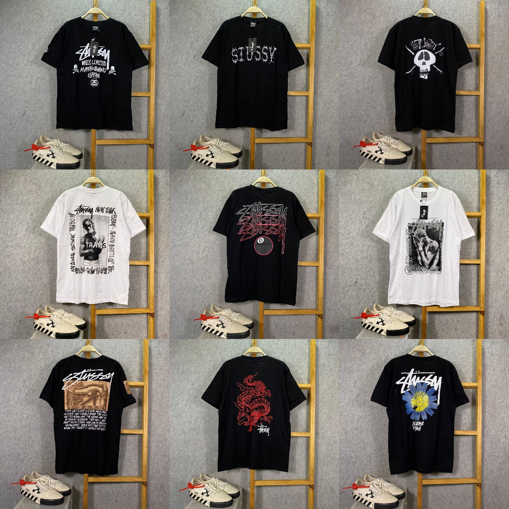 BAJU KAOS TSHIRT STUSSY 8 BALL POOL BORN RAISED WHITE