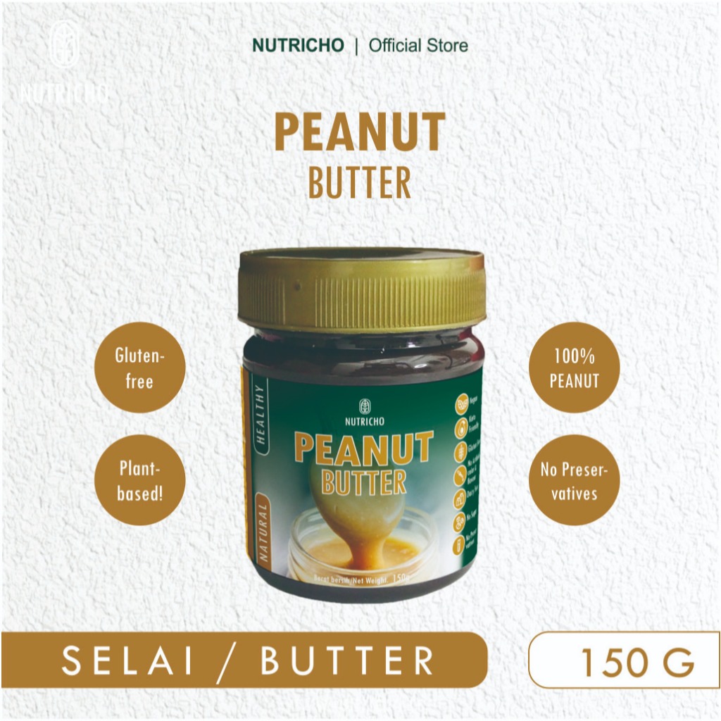 

Nutricho Selai Kacang Tanah - Peanut Butter 150g - Sehat Vegan tanpa Gula - Non Sugar