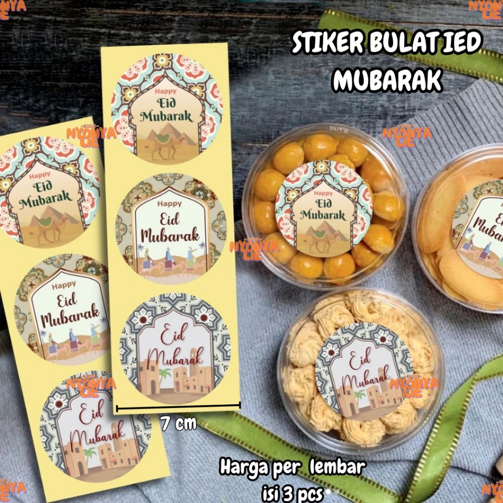 

STI09A Sticker Label Bulat 7 Cm 3 Pcs Happy Eid Mubarak Ramadan Idul Aidil Fitri Lebaran Nyonya Lie