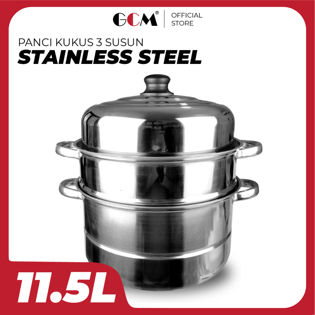 Panci Kukusan Stainless steel Tebal 3 Susun 11.5L 30cm Dandang Kukus Dimsum Anti Lengket Jumbo