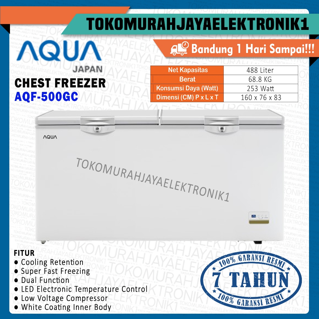 Chest Freezer AQUA 488 Liter AQF-500GC Dual Function Garansi Resmi