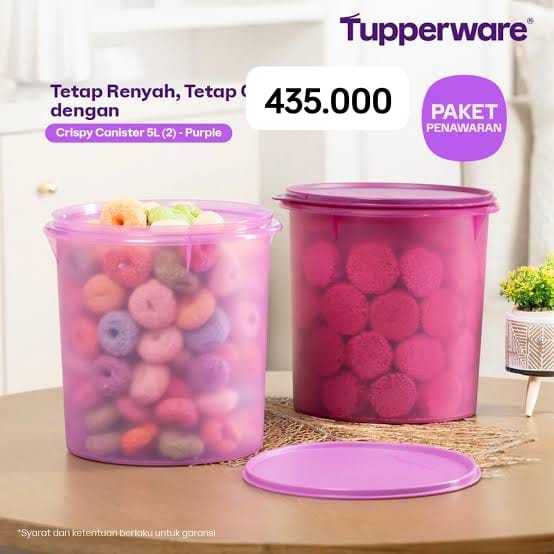 TUPPERWARE FLASH SALE - Crispy Canister 5L (1 set: terdiri 2 pcs) Purple /Merah-Biru PROMO HANYA Rp.