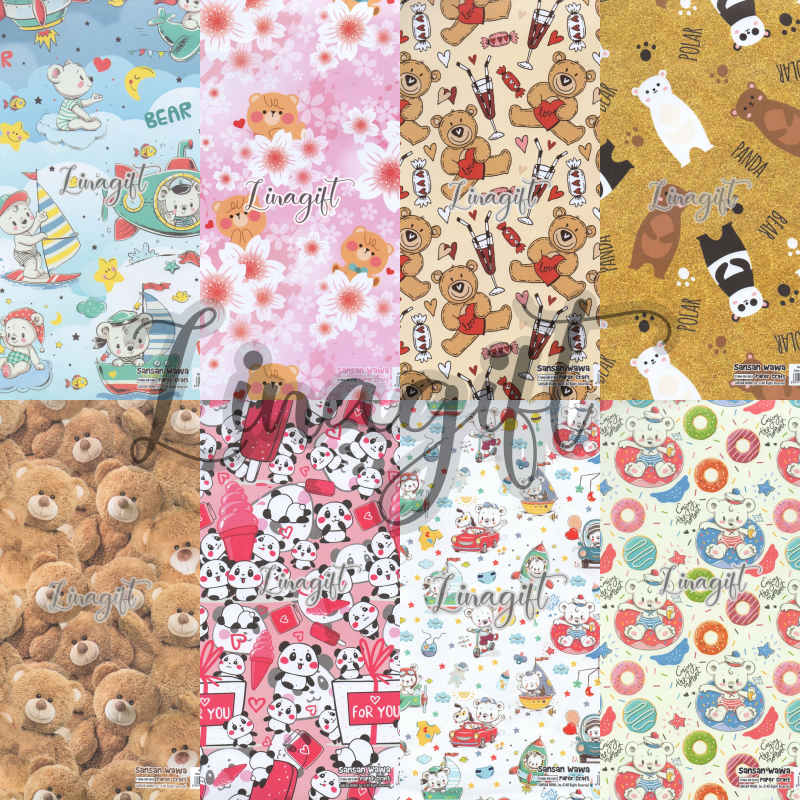 

( 5 Lembar ) BEARS SANWA - KERTAS KADO BERUANG - GIFT WRAP PAPER SANSAN WAWA CUTE TEDDY BEARS DOLL