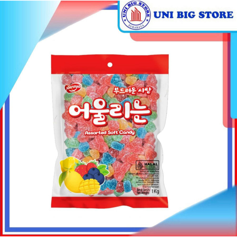 

Naraya Assorted Soft Candy 1 kg Permen Jelly Warna Warni