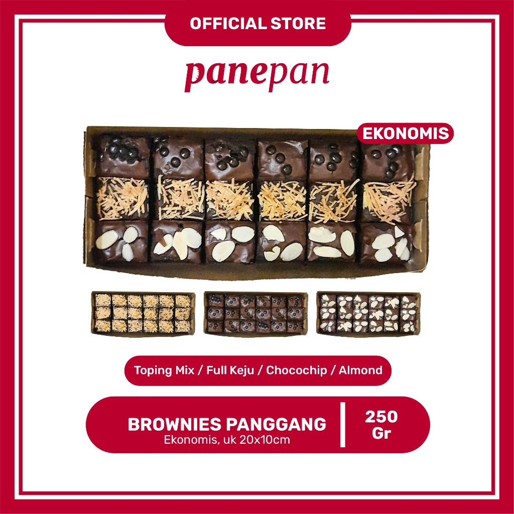 

Brownies Panggang Ukr 20x10 EKONOMIS By Panepan | Brownies Melted | Fudgy | Coklat | Keju | Almond