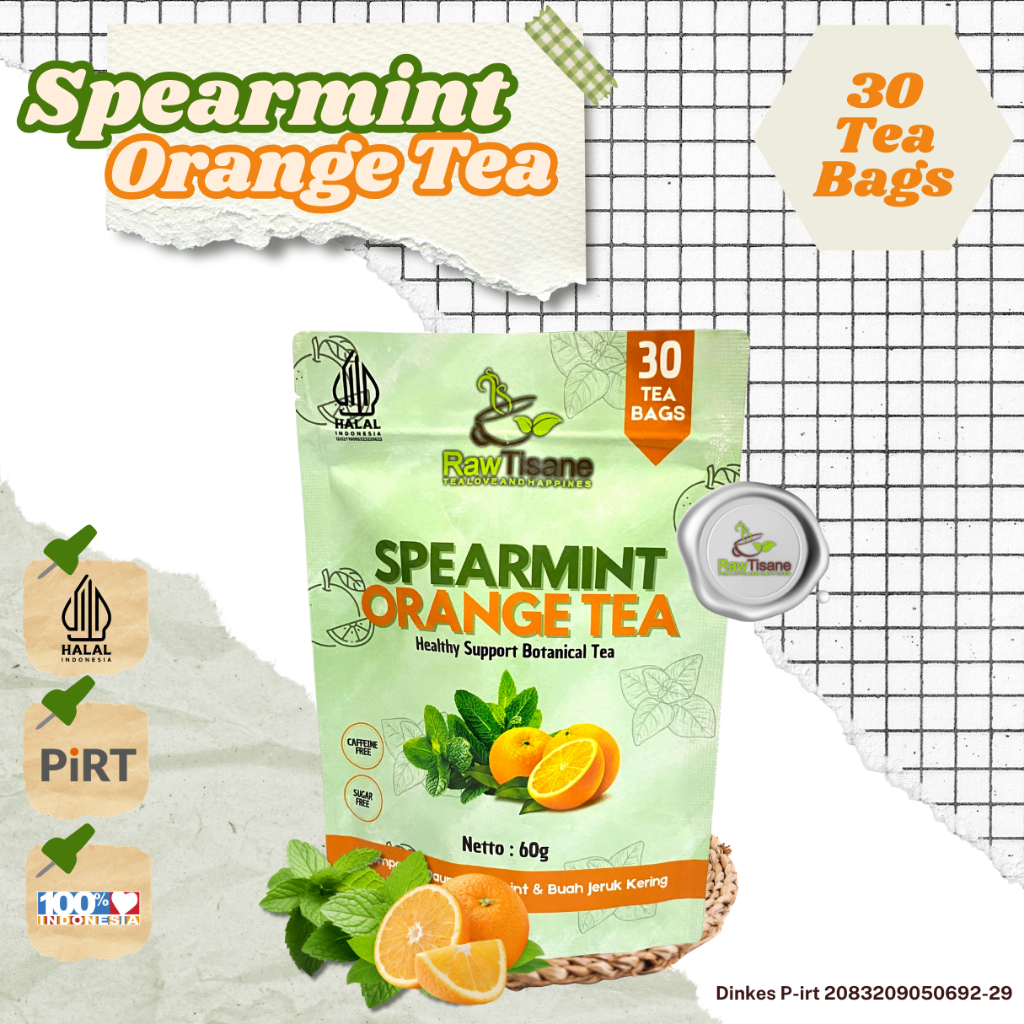 

RAW TISANE Spearmint Orange Tea : Teh Celup Daun Spearmint & Buah Jeruk Orange Isi 30 Tea Bag