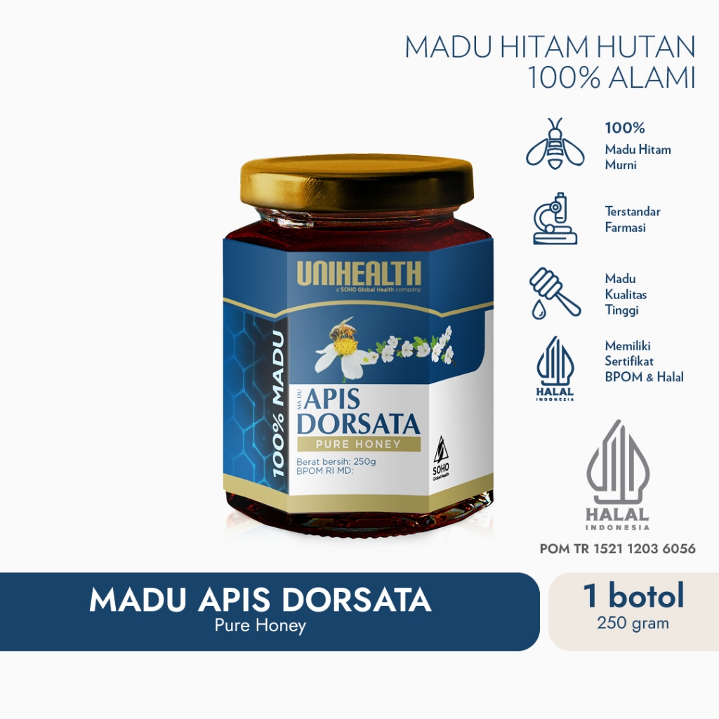 

UNIHEALTH Madu Hitam Hutan 100% Alami Murni Gold Honey - 1 Jar @250 Gr