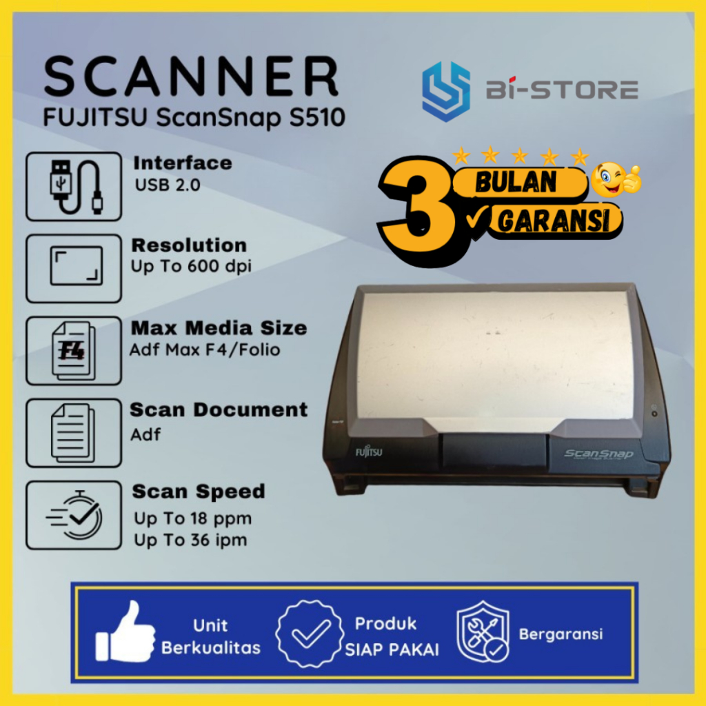 Scanner F4 Fujitsu Scan Snap S510 Bisa Ukuran F4 Legal Folio