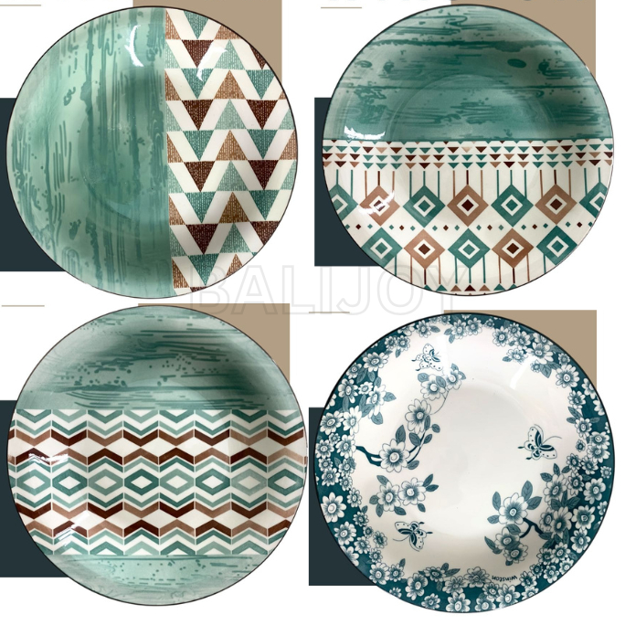 Piring dan Mangkok Cantik Motif Bunga / Piring Keramik 9" / Piring Ceramic 9" / MANGKOK DECAL / PIRI