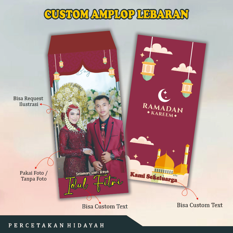 

(MINIM 8pcs) CUSTOM AMPLOP LEBARAN PAKAI FOTO SIZE PANJANG