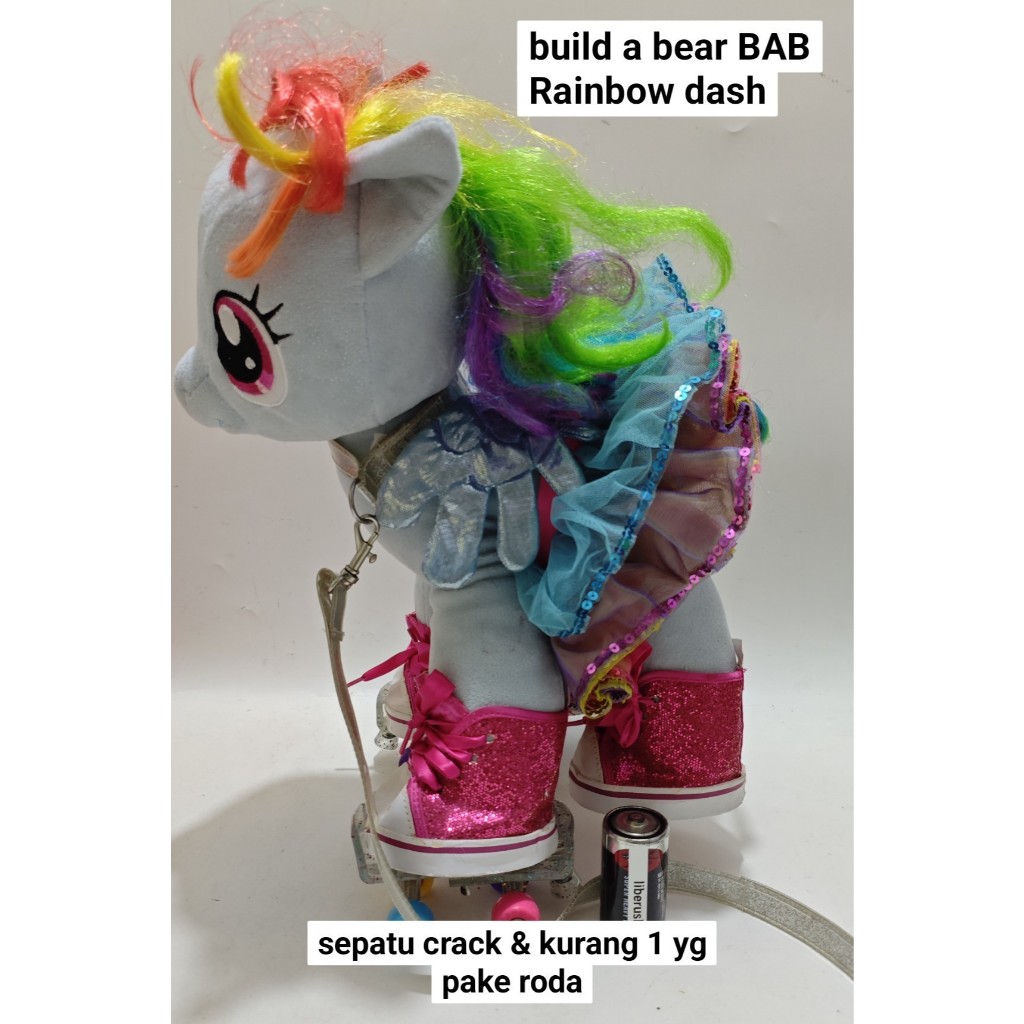Set build a bear BAB my little pony rainbow dash plush doll boneka with BAB pink sparkle shoes rolle
